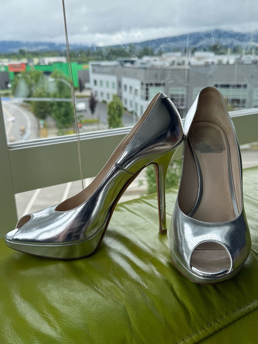 Miss Dior Silver Peep-Toe Stiletto Pumps